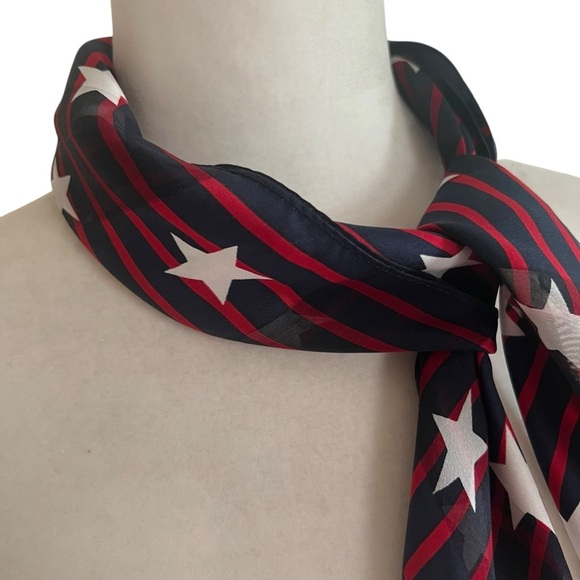 Vintage Sheer Star Print Square Scarf – Red White Blue‎ – 21”x21” Patriotic - Picture 5 of 5